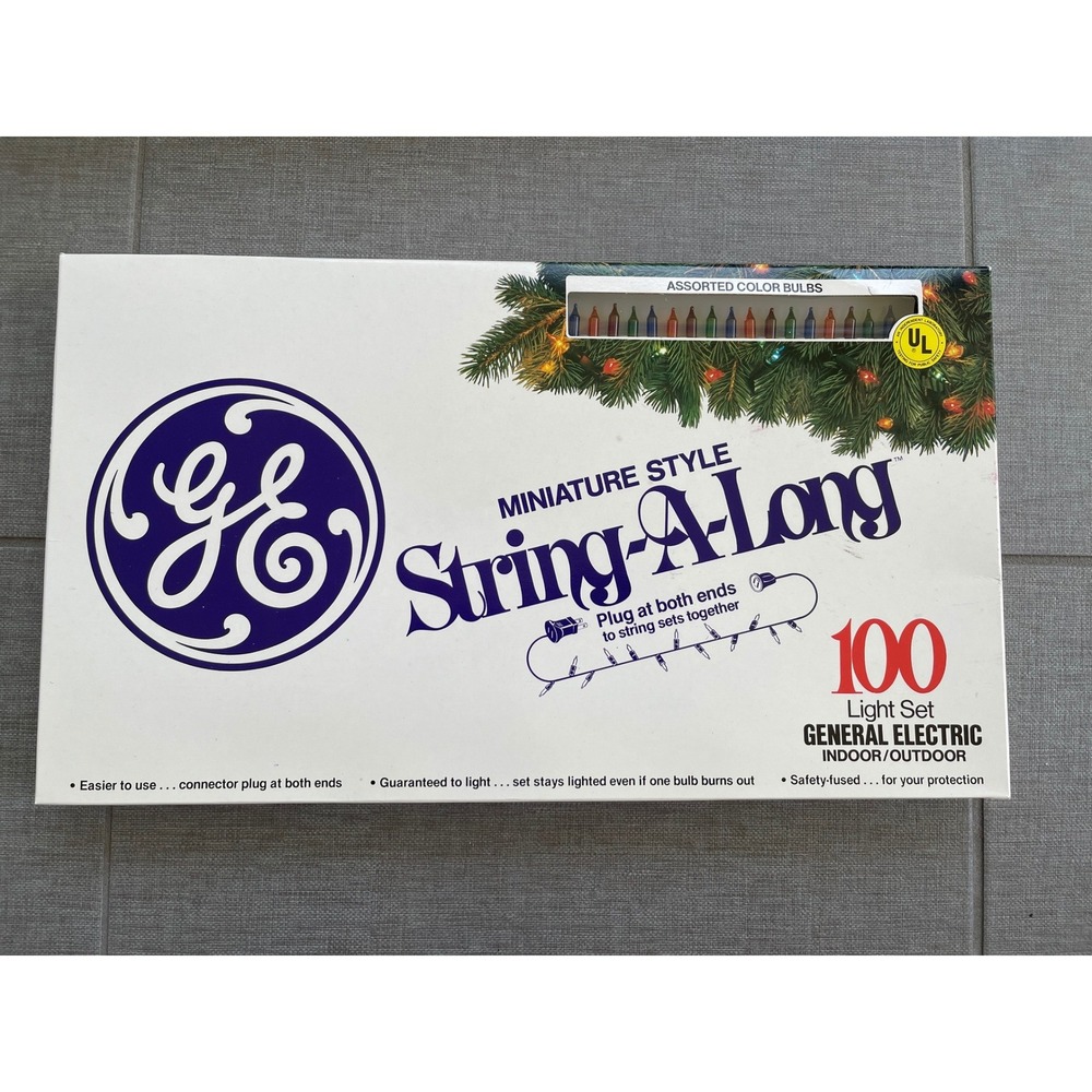 Vintage‎ GE String-A-Long 100 Light Set NEW Multi Color Miniature Indoor Outdoor